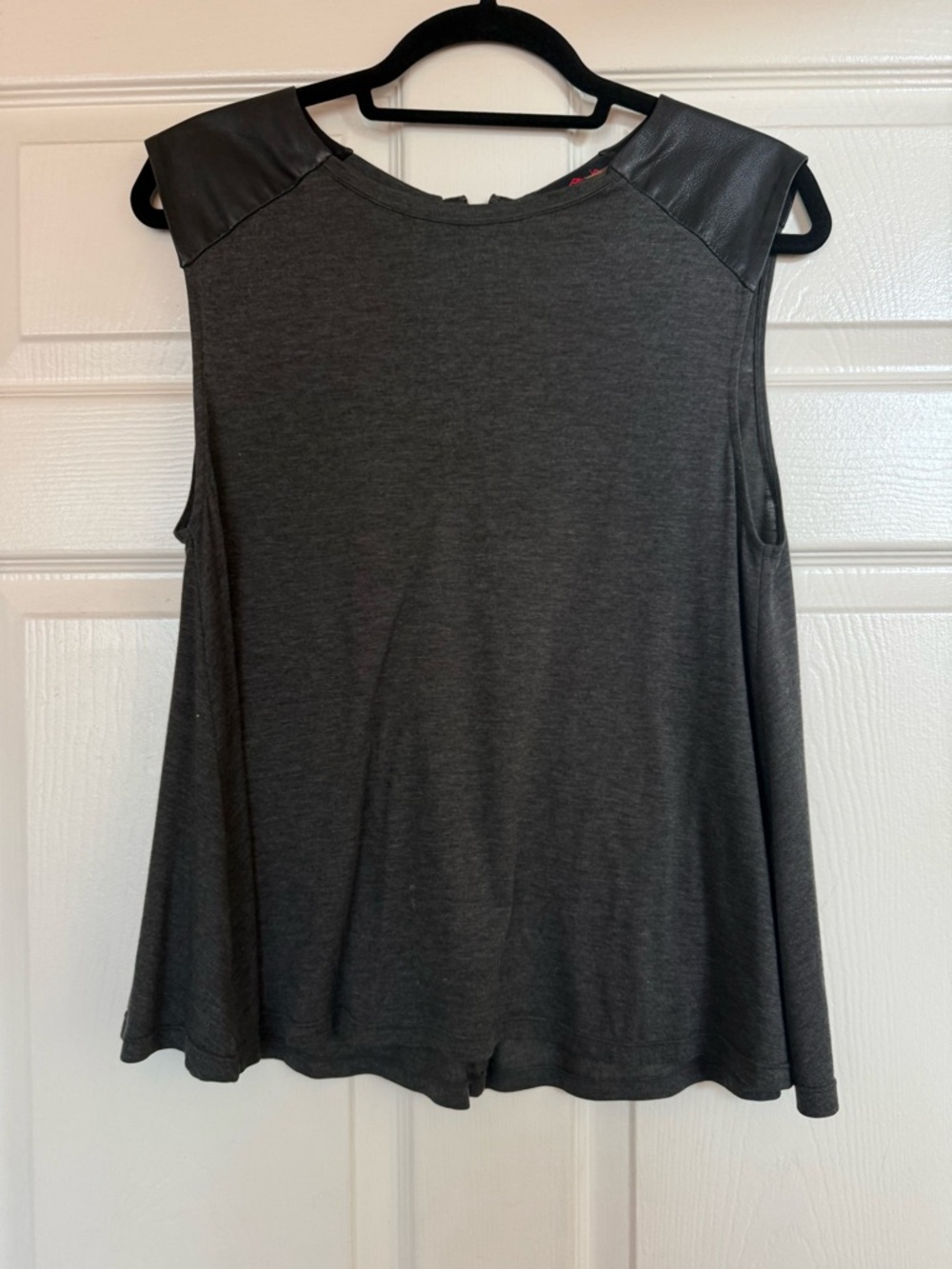 Alice + Olivia Charcoal Tank with Faux Leather Shoulder Panels